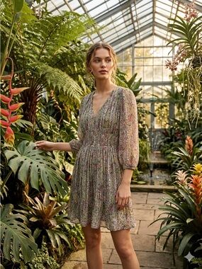 Mango Sage Green Floral Day Dress Small Chiffon Fairycore Summer Cottage Fairy